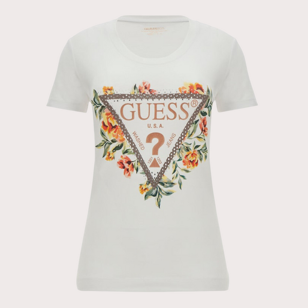 Guess - Camiseta Elastica Con Logotipo Floral