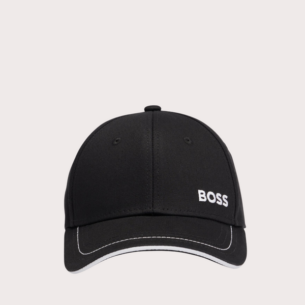 BOSS - Gorra de Sarga de Algodón con Logo Bordado Negra