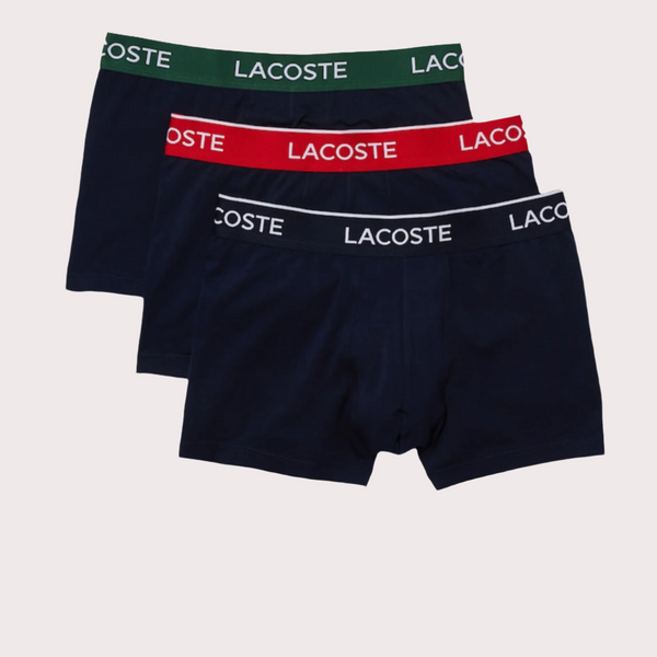 Lacoste - Pack De 3 Calzoncillos Boxer En Azul Marino Con Cinturilla A Contraste