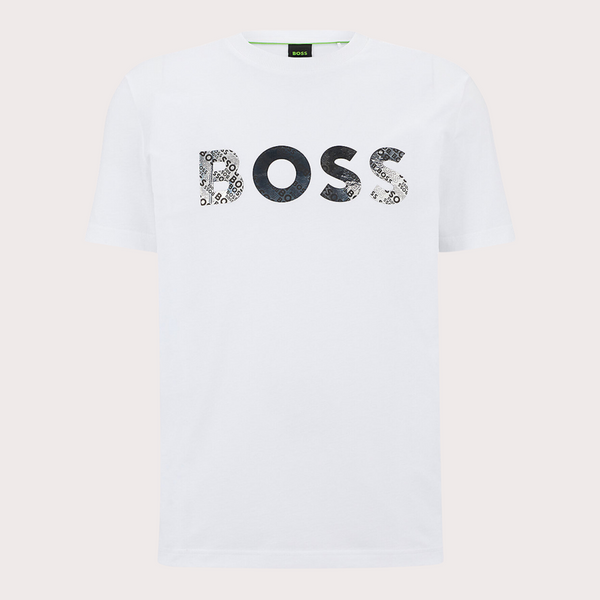 BOSS -  Camiseta con Logo Metalizado Blanco