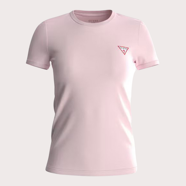 Guess - Camiseta Logotipo Triángulo Pequeño Rosa