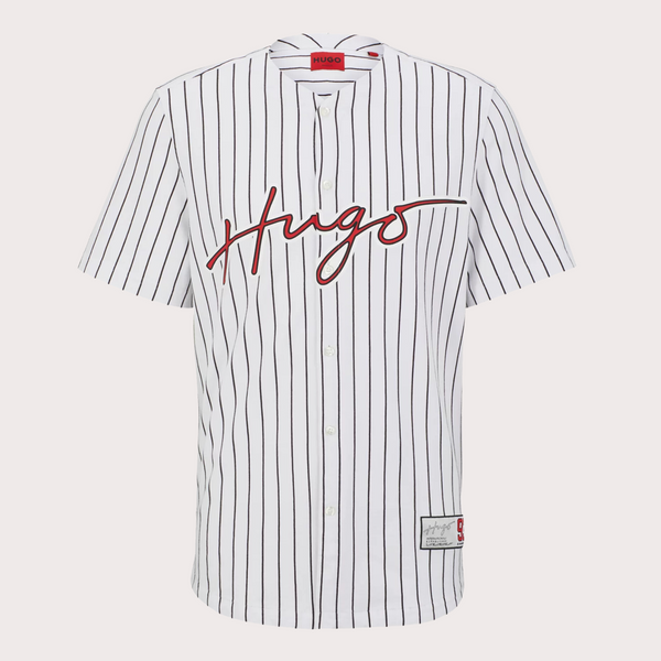 Hugo - Camisa Sin Cuello Con Rayas Y Logo